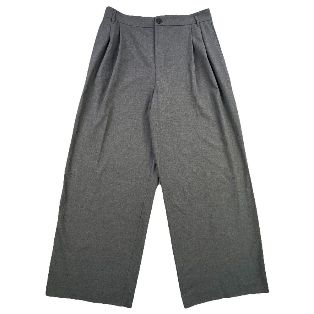 Zara Pants Women's Size Large Gray Wide Leg Pleated High Rise Trouser Dress